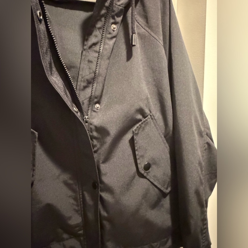 Brand New Zara Black Oversized Waterproof Water Repellent Hooded Parka Jacket - Picture 6 of 8